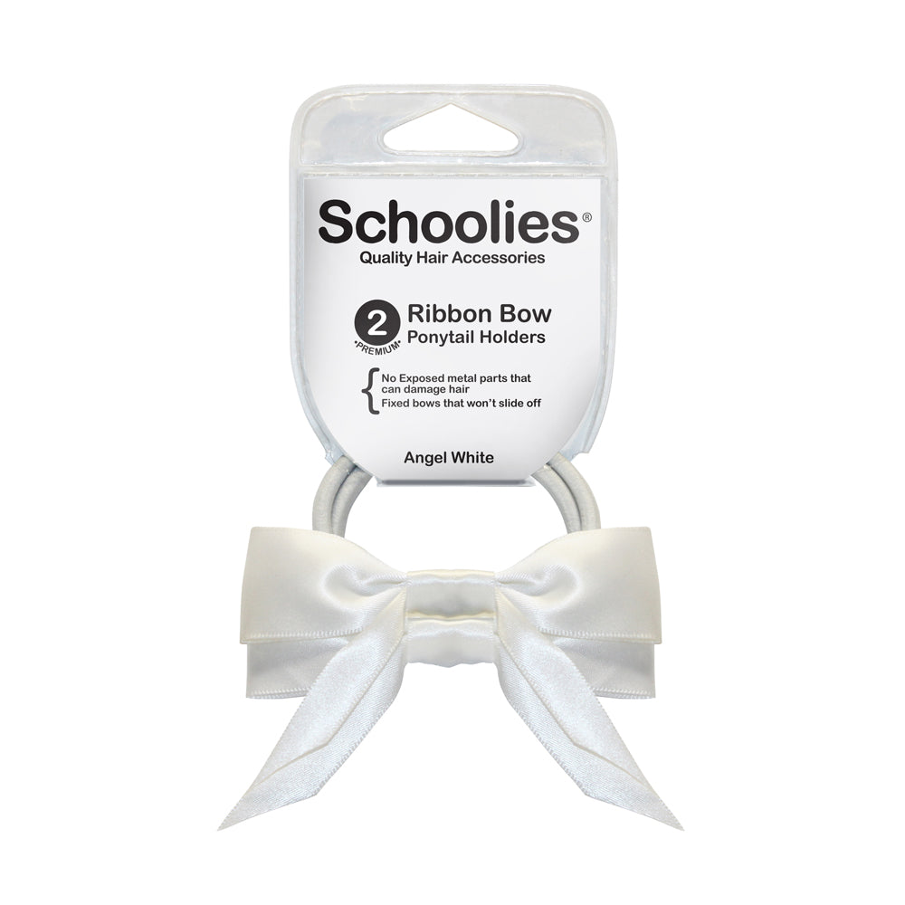 Schoolies Ribbon Bows 2pc - Angel White