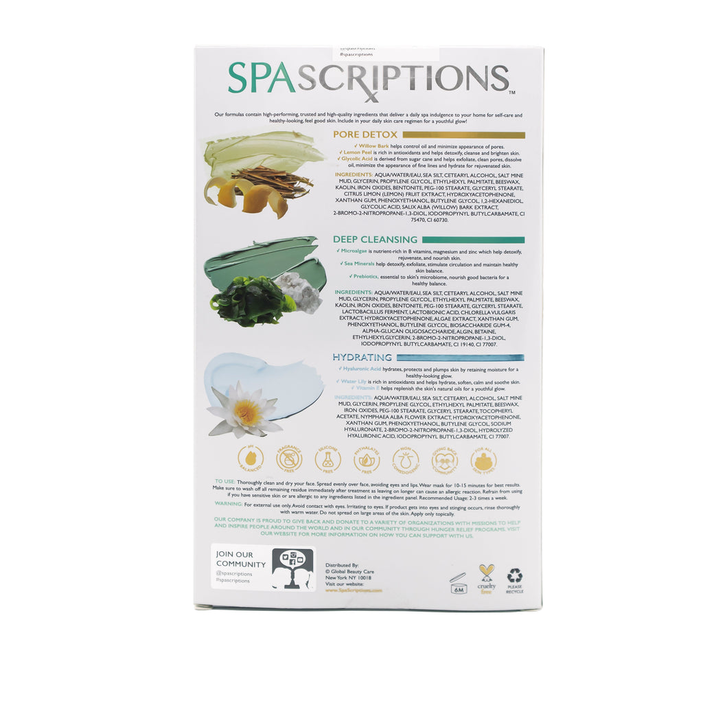 SPASCRIPTIONS PORE DETOX, CLEANSE & HYDRATE CLAY & CREAM MASKS