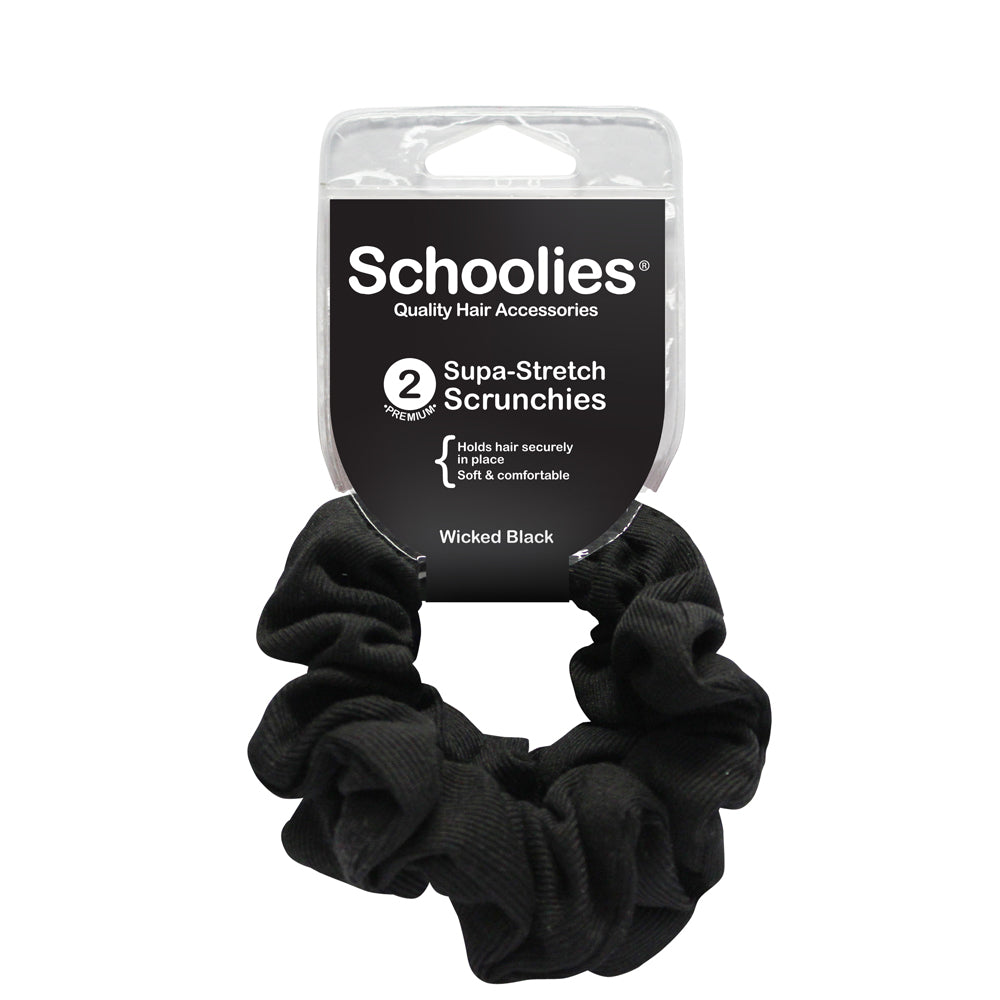 Schoolies Supa-Stretch Scrunchies 2pc - Wicked Black
