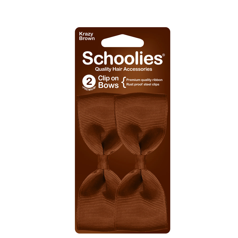 Schoolies Clip On Bows - Krazy Brown