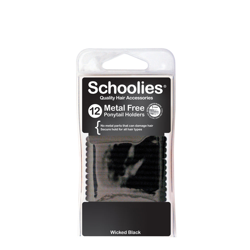 Schoolies Metal Free Ponytail Holders 12pc - Wicked Black