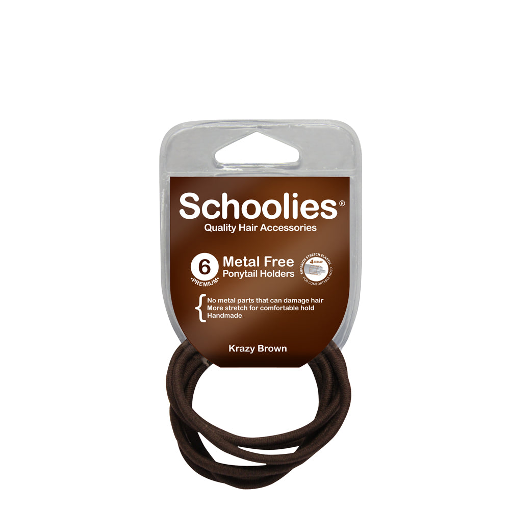 Schoolies Metal Free Ponytail Holders 6pc - Krazy Brown