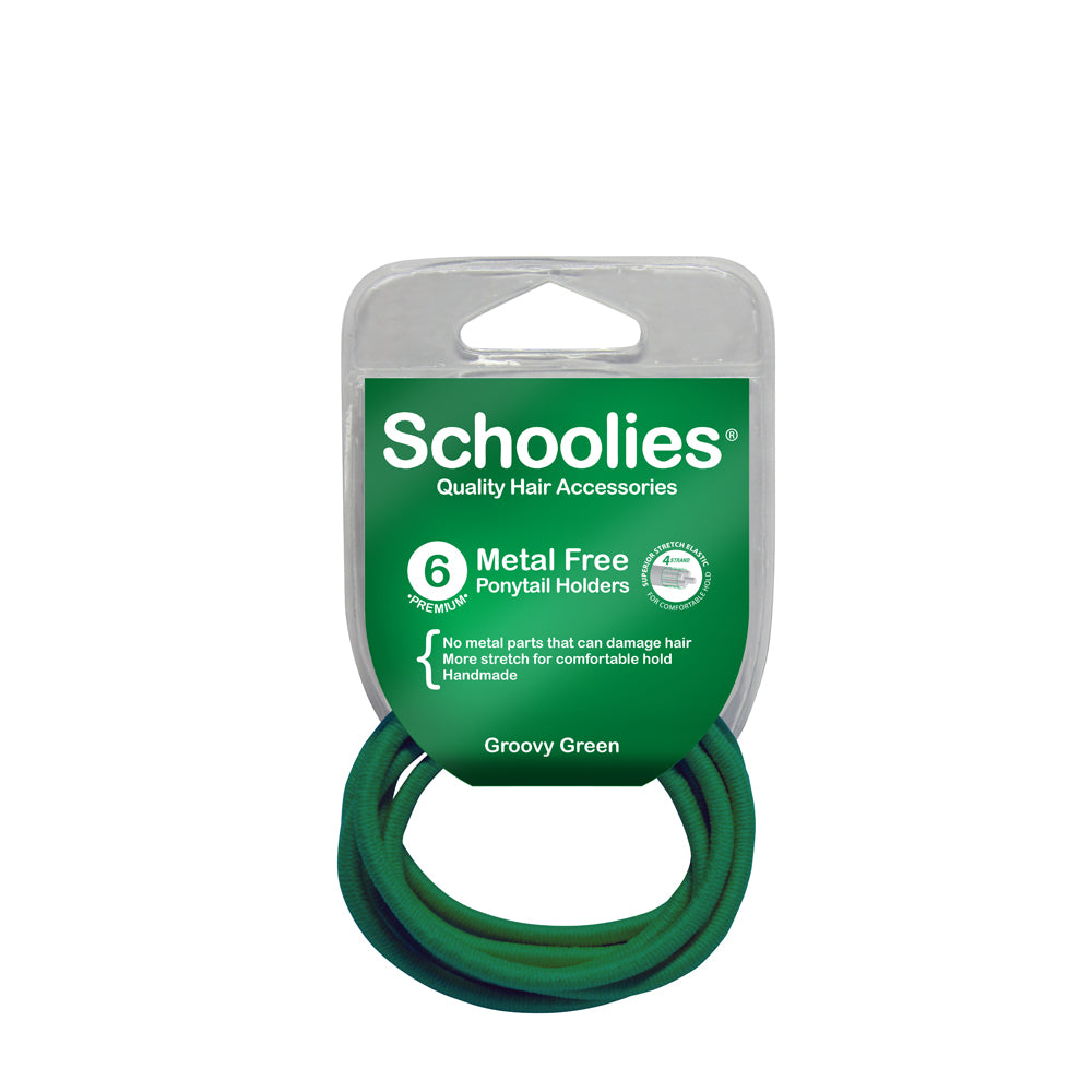 Schoolies Metal Free Ponytail Holders 6pc - Groovy Green