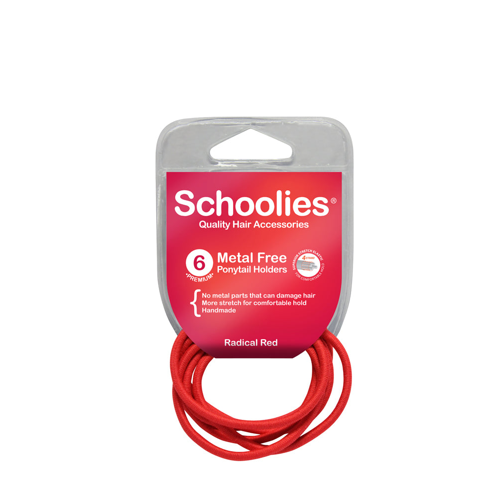 Schoolies Metal Free Ponytail Holders 6pc - Radical red