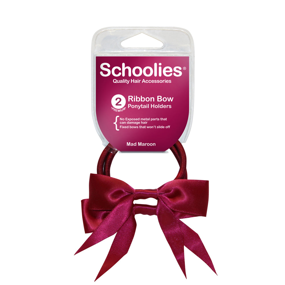 Schoolies Ribbon Bows 2pc - Mad Maroon